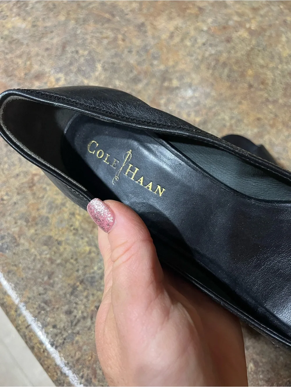 NWOT Cole Haan Nike Air Black Leather Peep Toe Wedges Rare Women’s 6.5